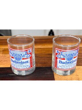 Vintage Budweiser shot glasses (2) circa 1988, KING OF BEER